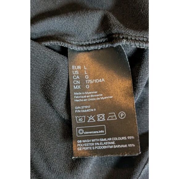 H&M Top Women Large Black Black Crepe Basic Top Short Gathered Sleeve - Picture 5 of 8